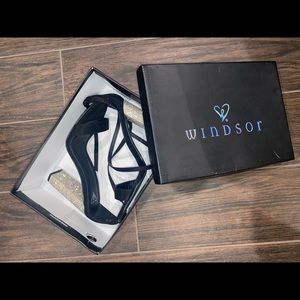 Windsor Black Suede & Silver Rhinestone Heels